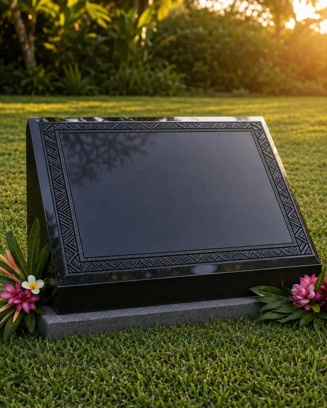 Polynesian-inspired dark granite pillow marker